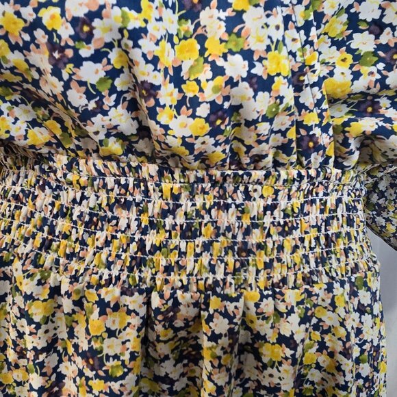 Staccato Dress Blue & Yellow Floral Size Large Fit-to-flare Smocked Waist - Picture 7 of 11